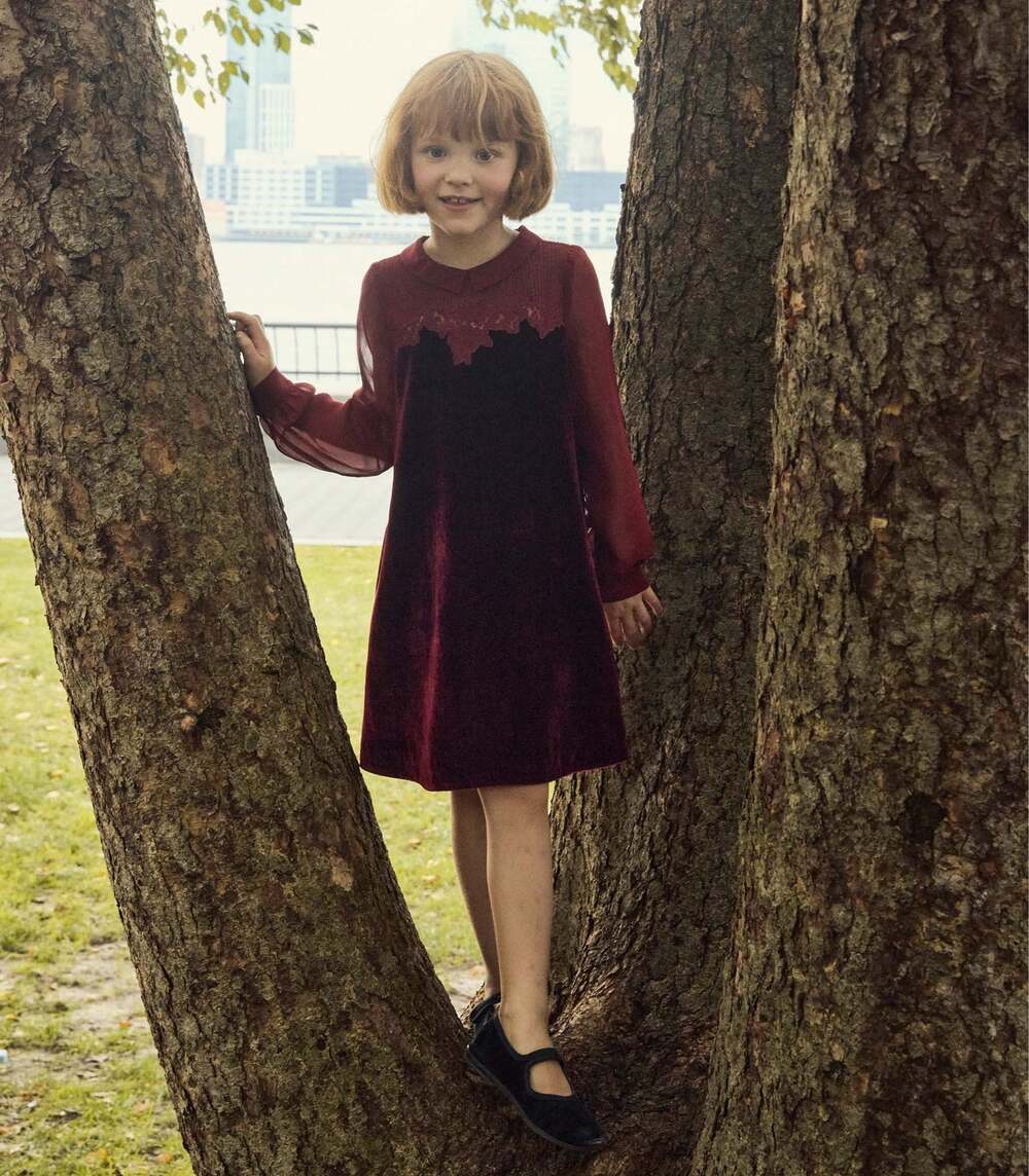 New Doen Little Madelynne Velvet Silk Dress Vino Rosso Sz 8